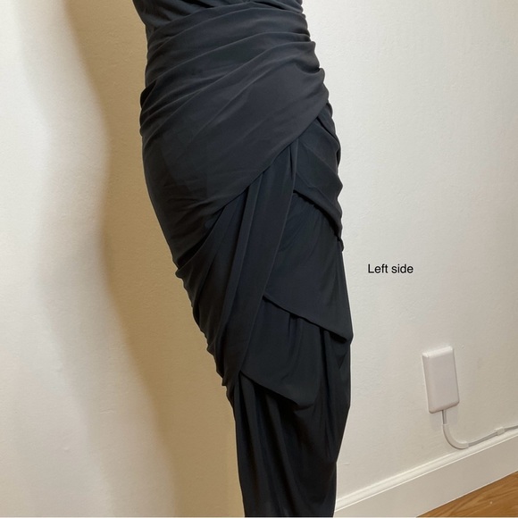 Alexander Wang Draped Ruched One Shoulder Dress Jersey in Black Size 8 - Picture 9 of 14
